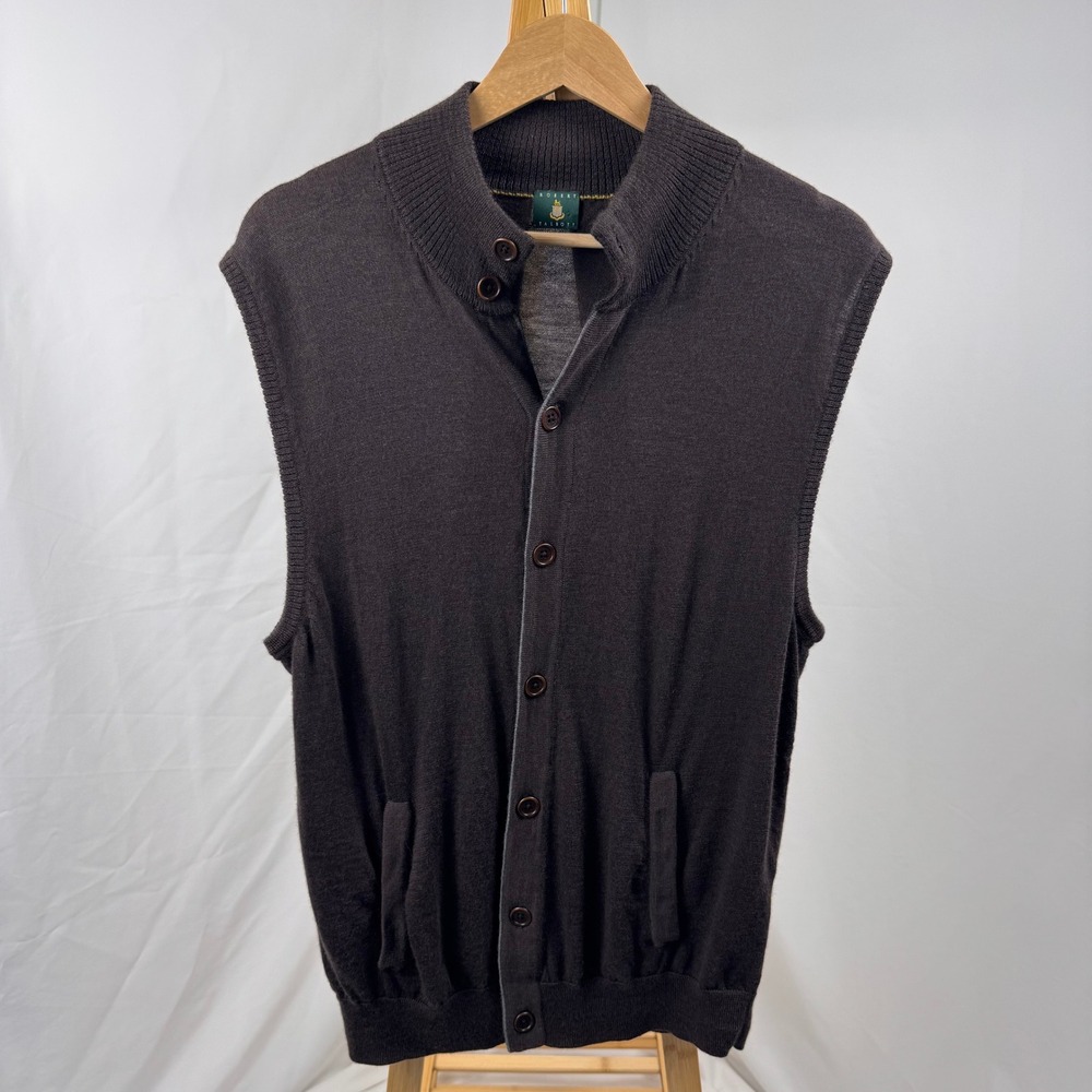 Robert Talbott Sweater Vest Mens L Brown 100% Merino Wool Button Front